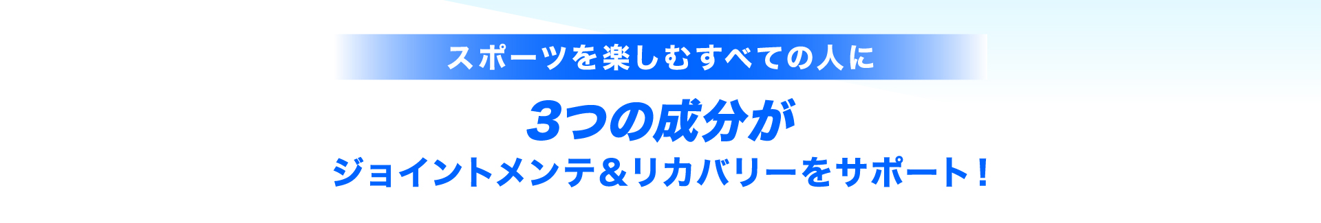 スポーツを楽しむすべての人に 3つの成分がジョイントメンテ&リカバリーをサポート！